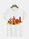 Mens Cactus Print Crew Neck Short Sleeve T-Shirts - White