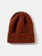 Unisex Knitted Solid Color Jacquard Brimless Flanging Outdoor Warmth Beanie Hat - Caramel Color