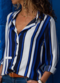 Women's Contrast Stripe Long Sleeve Shirt Tops - Blue