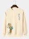 Mens Cute Cat Japanese Print Daily Pullover Sweatshirts - Apricot