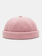 Unisex Wool Knitted Solid Color Dome Adjustable Brimless Beanie Landlord Cap Skull Cap - Pink