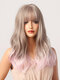Gray-Pink Mid-length Wavy Curly Hair With Air Bangs Natural Curly Fashion Synthetic Wig For Daily Use And Masquerade - Gray-Pink