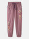 Floral Print Drawstring Pocket Elastic Waist Long Casual Pants for Women - Purple