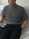 Mens Solid Mock Neck Short Sleeve T-shirt - اللون الرمادي