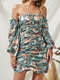 فستان بوهيمي مثير بدون حمالات مقاس Plus للنساء - أخضر