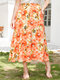 Plus Size Orange Floral Print Skirt - Orange