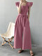 Solid Ruffle Sleeve Pocket Square Collar Wide Leg Jumpsuit - Pink