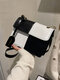 Women Faux Leather Fashion Checkerboard Pattern Crossbody Bag Brief Color Matching Shoulder Bag - Black