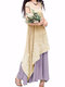 Vintage Floral Embroidered Sleeveless Two Layers Long Maxi Dresses - Purple