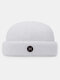 Unisex Lamb Wool Solid Color Letter Round Label All-match Warmth Brimless Beanie Landlord Cap Skull Cap - White