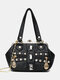 Women PU Leather Waterproof Skull Rivet Chains Shoulder Bag Handbag - Black