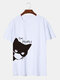 100% Cotton 7 Colors Funny Cat Printed Casual Home T-shirt - White
