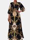 Tribal Шаблон Макси с V-образным вырезом и рукавом 3/4 Платье Для Женское - Черный
