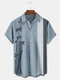 Mens Bamboo Striped Print Lapel Casual Short Sleeve Shirts - Gray