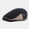 Men Wool Plus Thick Keep Warm Patchwork Color Knitted Forward Hat Beret Hat - Navy