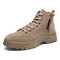 Men Suede Tooling Boots Side Zipper Comfy Slip Resistant Outdoor Casual Ankle Boots - Khaki