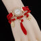 Bohemian Multilayer Bracelet Watches Owl Leaf Feather Pendant Quartz Watches for Women - Red