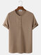 Mens Knitted Waffle Solid Color Short Sleeve Casual T-Shirt - Khaki