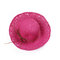 Woman Solid Color Large Edge Cap Travel Shade Straw Hat With Fine Needle Leather Rope  - Rose Red