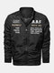 Mens Letter Embroidered Stand Collar Zipper Up Causal Varsity Jacket - Black