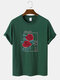 Mens Rose Japanese Graphic Crew Neck Cotton Short Sleeve T-Shirts - Green