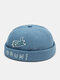 Unisex Polyester Cotton Cartoon Cat Letter Pattern Embroidered Fashion Brimless Beanie Landlord Cap Skull Cap - Blue