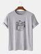 Mens 100% Cotton Drinks Line Print Japanese Style Short Sleeve T-Shirt - Gray
