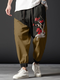 Pantalon à taille avec cordon de serrage et imprimé contrasté pour hommes, prune chinoise Bossom - Kaki