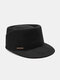 Men Wool Solid Color Letter Label Concave Top Twill Casual Equestrian Hat Flat Cap - Black