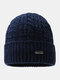 Men Letter Pattern Plus Thick Winter Keep Warm Windproof Knitted Hat - Navy
