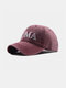 Unisex Washable Distressed Cotton Letter Embroidery Fashion Sunscreen Baseball Caps - Wine Red