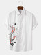 Mens Plum Blossom & Ancient Poems Print Chinoiserie Short Sleeve Shirt - White