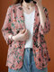 Floral Printed Pockets 3/4 Sleeve Casual Jacket - Pink