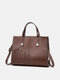 Women Vintage Faux Leather Large Capacity Multi-Carry Brief Handbag Tote - Coffee
