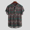 Men's Ethnic Printed Chevron Stand Collar Short Sleeve Loose Henley Shirts - Green