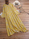 Casual Floral Printed Long Sleeve Button Maxi Dress With Pockets - Yellow