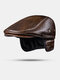 Men Genuine Leather Keep Warm Plus Thickness Cotton Windproof Ear Protection Forward Hat Beret Hatd Duck Tongue Hat - Brown cow leather