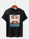 Men Cotton Cartoon Character Printed Casual T-Shirt - Black