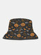 Halloween Unisex Polyester Cotton Overlay Pumpkin Bats Letters Print Fashion Sunshade Bucket Hat - Black