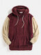 Mens Fluffy Patchwork Colorblock Pouch Pocket Teddy Hoodie - Wine Red