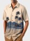 Mens Coconut Tree Landscape Print 100% Cotton Vacation Short Sleeve Shirts - Apricot