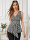 Leopard Crossed Front V-neck Tank Top With Asymmetrical Hem - Gray
