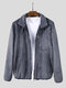 Mens Autumn Solid Color Multi-Pocket Long Sleeve Fleece Jacket - Gray