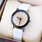 Casual Couple Quartz Wristwatch Convex Round Dial Meridian Leather Strap Watches for Women Men - White