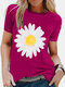 Short Sleeve Flower Print O-neck Casual T-shirt For Women - Red