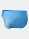 Mens Solid Color Seamless Ice Silk Thin Breathable Briefs With Pouch - Blue