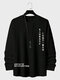 Mens Japanese Letter Print Crew Neck Casual Long Sleeve T-Shirts Winter - Black