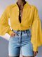 Solid Hollow Pearl Button Front Lantern Sleeve Camicia - Giallo