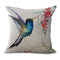 Watercolor Bird Floral Style Linen Cotton Cushion Cover Soft-touching Home Sofa Office Pillowcases - #8