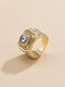 Trendy Hip Hop Full Rhinestones Carved Shining Seal-shaped Alloy Ring - Gold